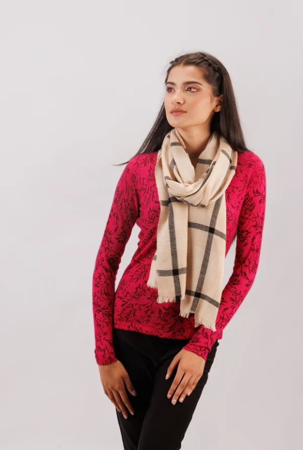 Classic Heritage Check Pashmina Stole – Beige & Black