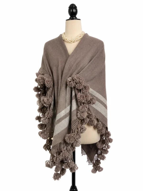 Artisan Pom-Pom Pashmina Wrap – Mocha Taupe