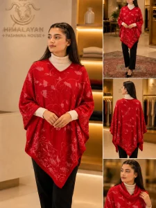 Himalayan Pashmina Poncho – Crimson Red