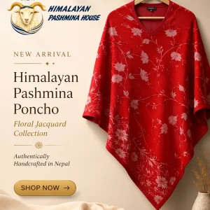 Himalayan Pashmina Poncho – Floral Jacquard Collection | Artisan Handwoven - Image 3