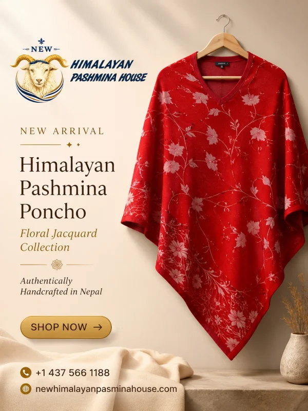 Himalayan Pashmina Poncho – Floral Jacquard Collection | Artisan Handwoven