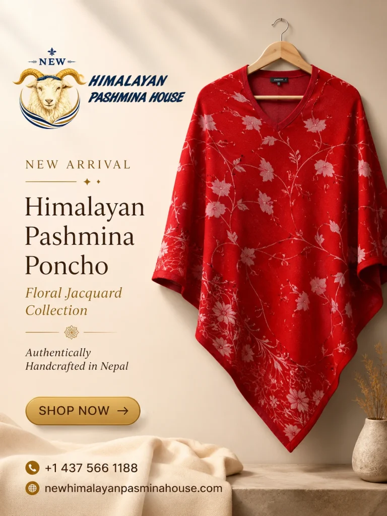 Himalayan Pashmina Poncho – Floral Jacquard Collection | Artisan Handwoven