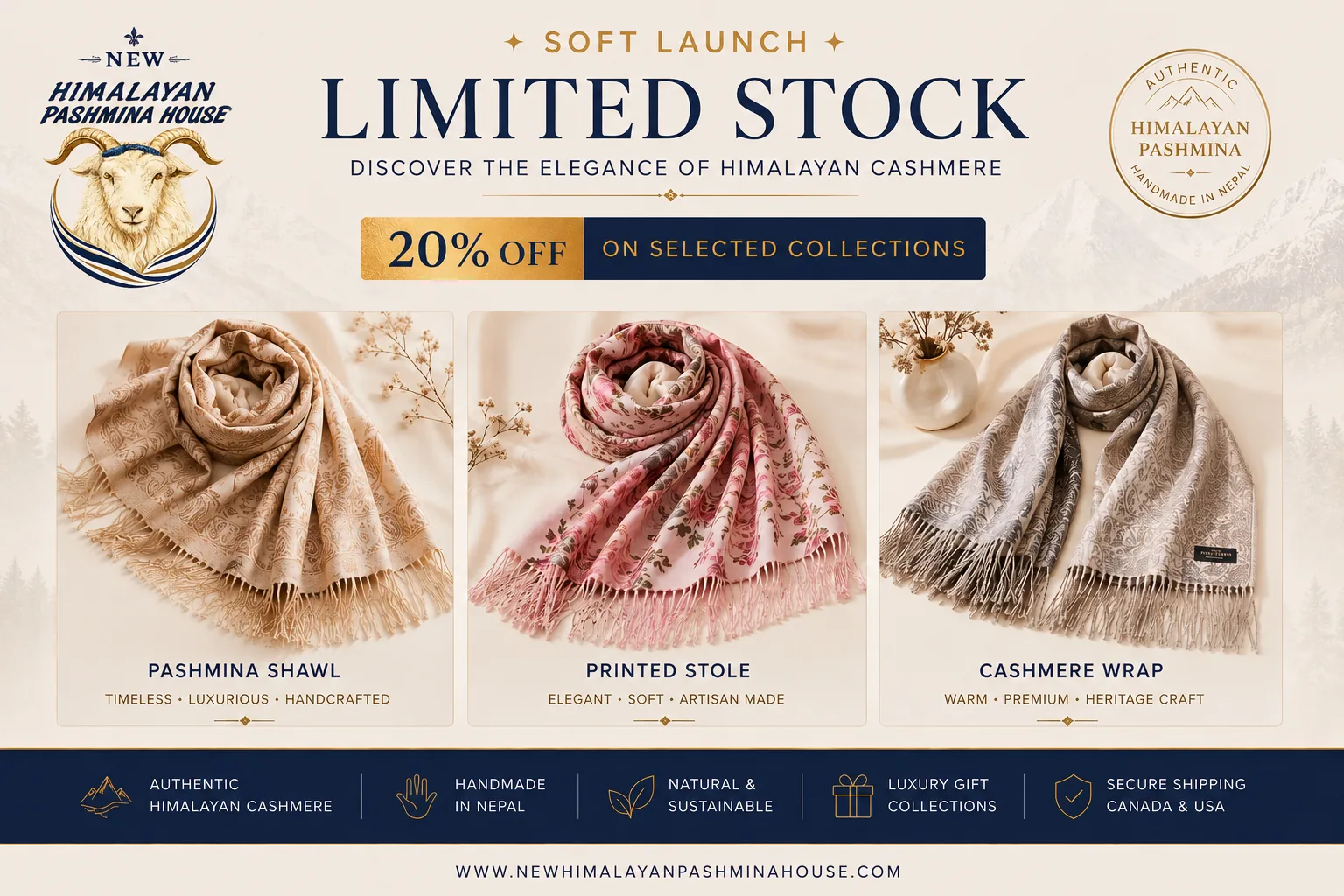 Woman Wearing Premium Pashmina – New Himalayan Pashmina House Soft Launch