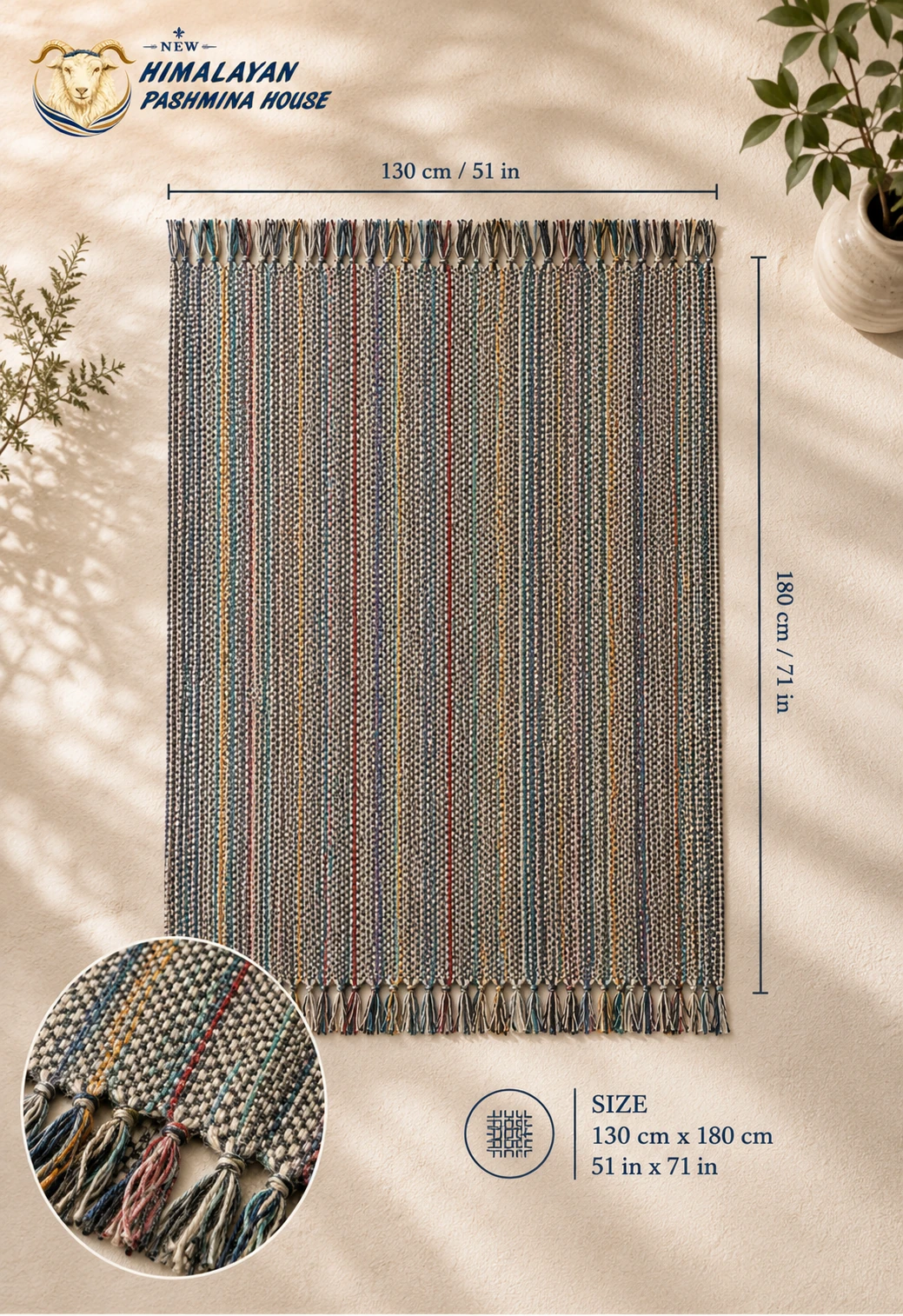 Reversible pashmina blanket size 130x180cm (51x71in)