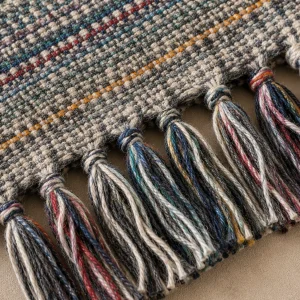 Handknotted tassel fringe detail — grey reversible pashmina blanket