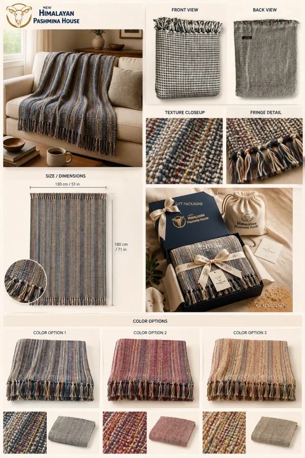 Full gallery view — reversible pashmina blanket front back and detail