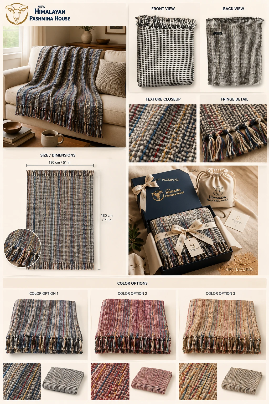 Full gallery view — reversible pashmina blanket front back and detail