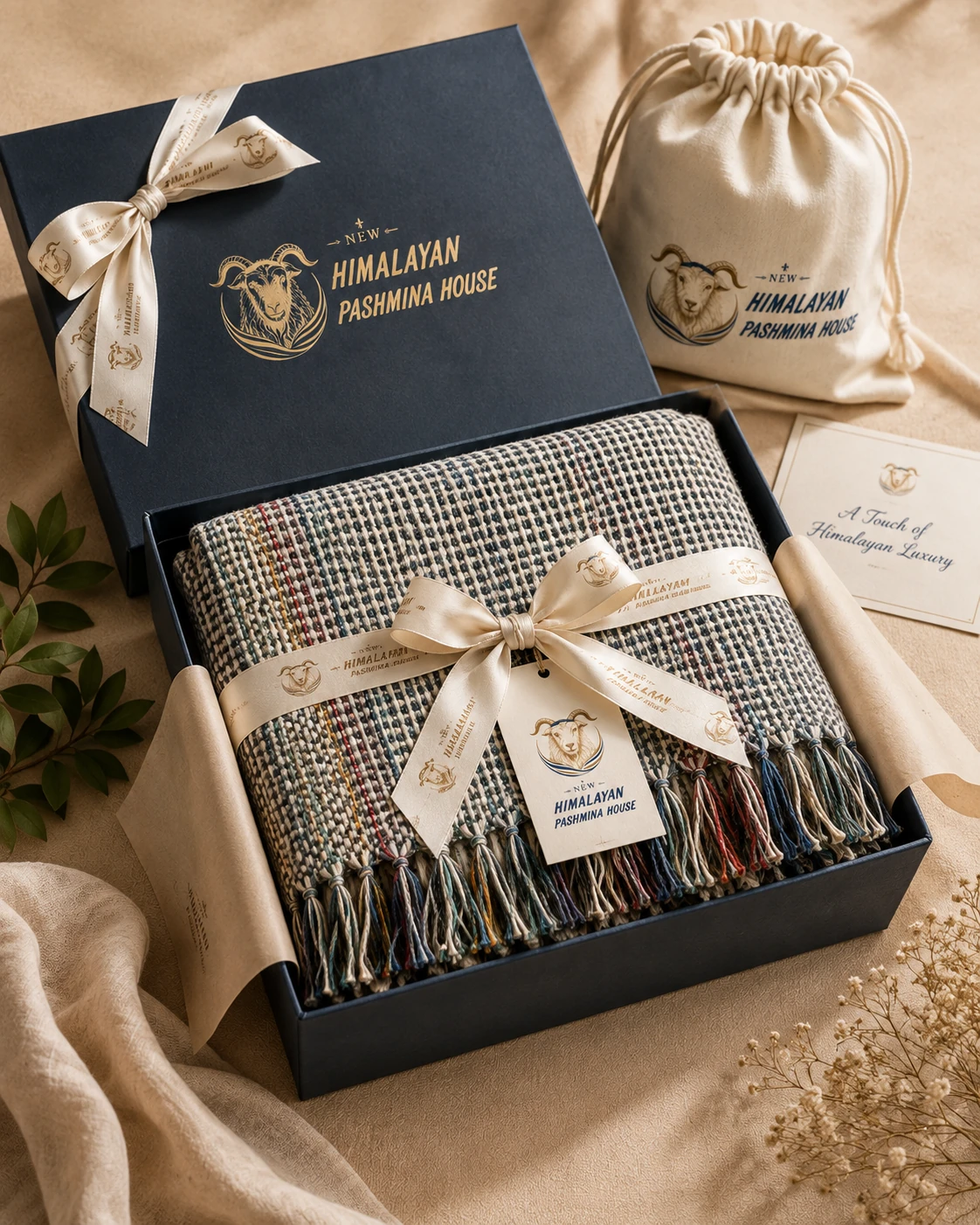 Reversible pashmina blanket in branded gift box — New Himalayan Pashmina House