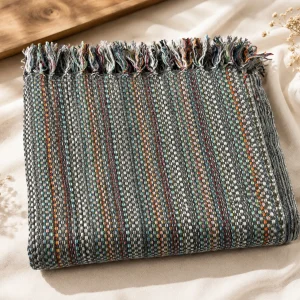Reversible pashmina blanket grey woven folded — New Himalayan Pashmina House