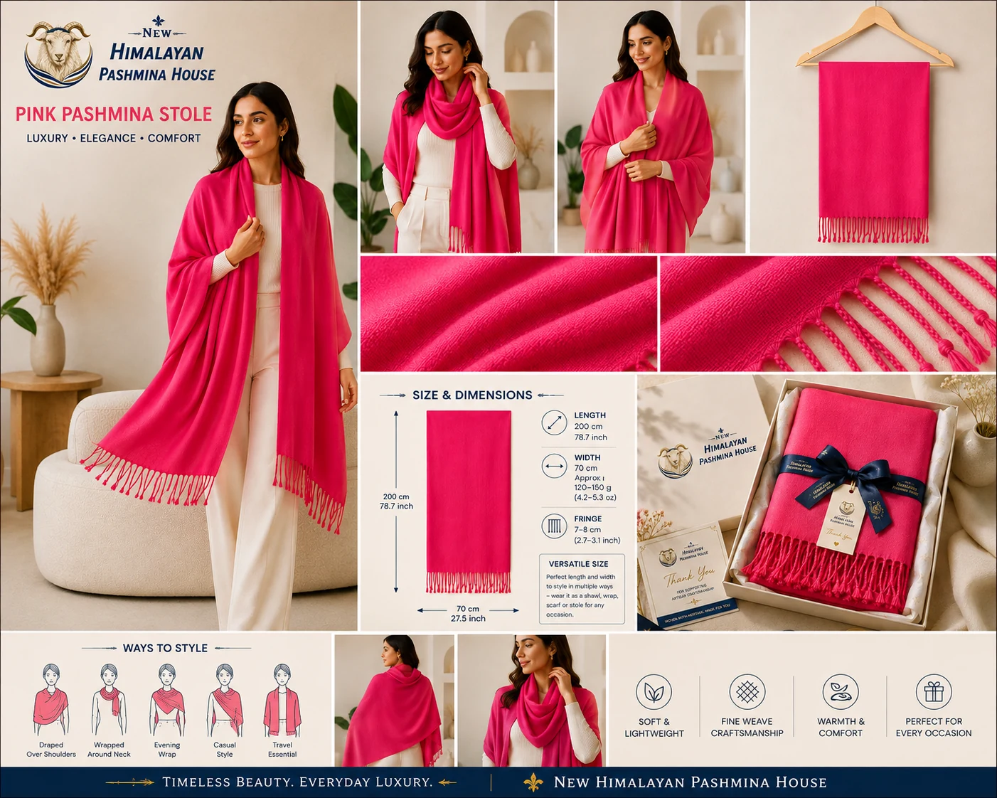 Pink pashmina stole lifestyle styling guide – multiple ways to wear