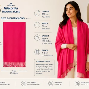 Pink pashmina stole size and dimensions – 200 cm × 70 cm