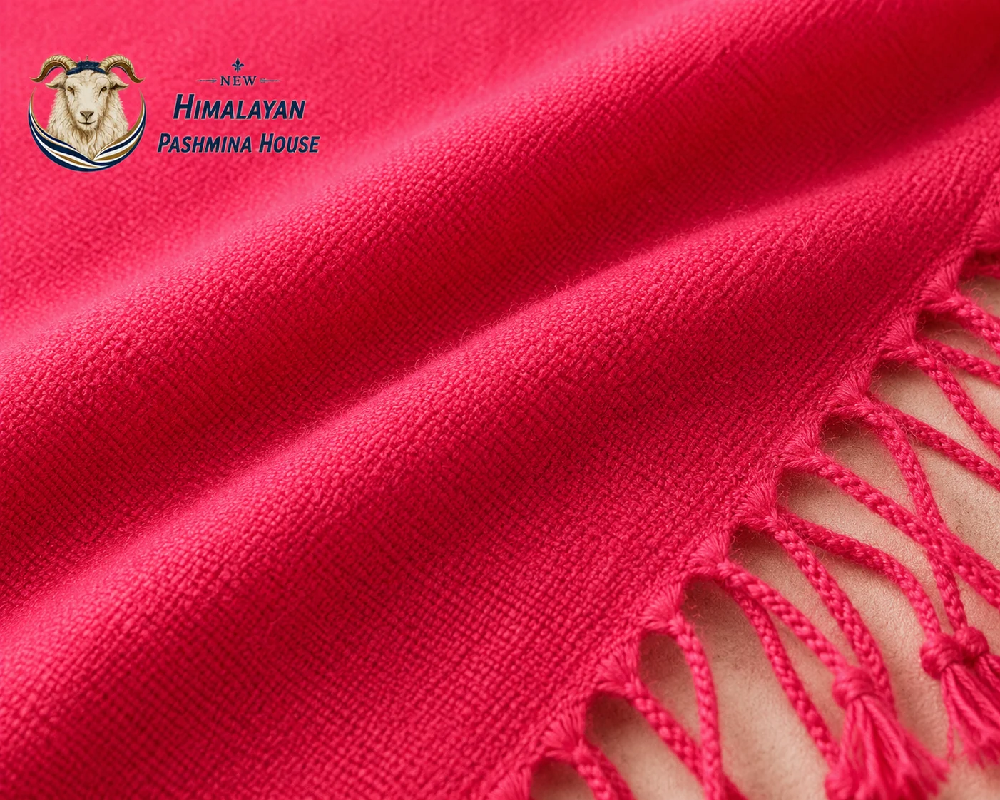 Close-up of fine weave texture on handwoven pink pashmina stole
